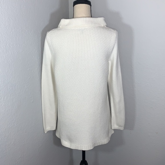 TALBOTS Pullover Sweater Boat Neck Cowl Button Side Hem Ivory size small - Picture 4 of 11